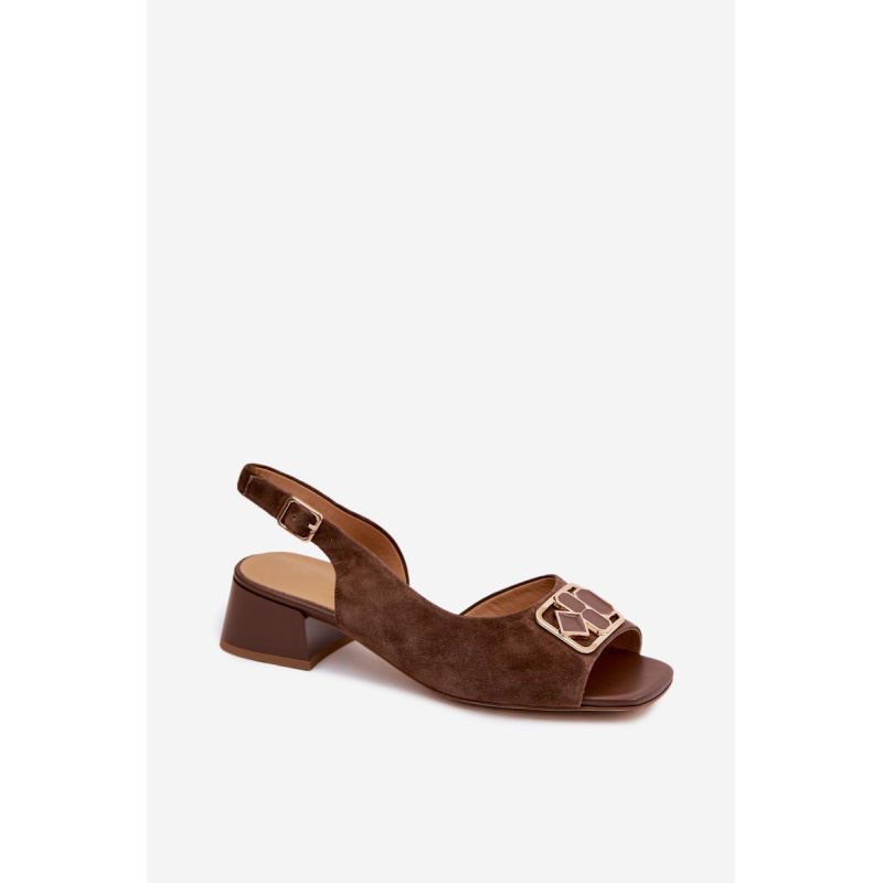 Elegantné semišové sandále na podpätku D&A CE61-3127 Hnedé - Odtiene hnedej a béžovej
