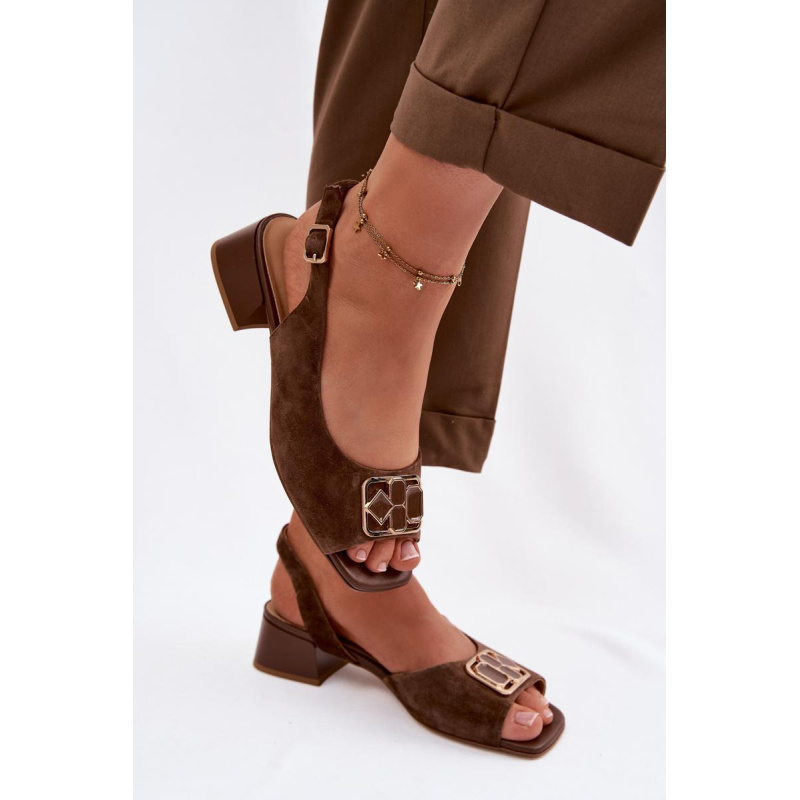 Elegantné semišové sandále na podpätku D&A CE61-3127 Hnedé - Odtiene hnedej a béžovej