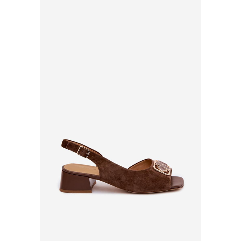 Elegantné semišové sandále na podpätku D&A CE61-3127 Hnedé - Odtiene hnedej a béžovej