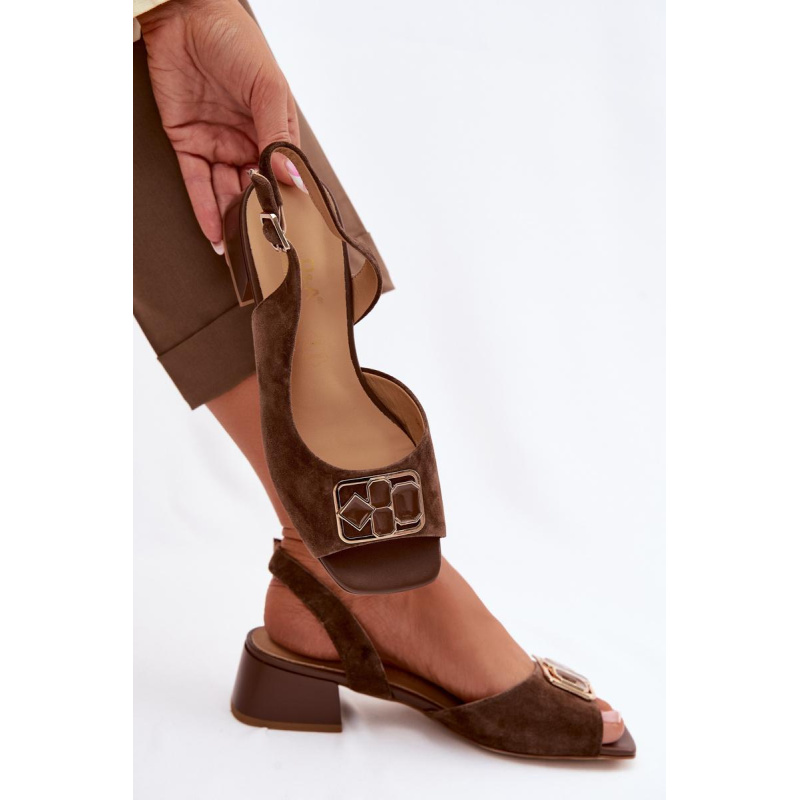 Elegantné semišové sandále na podpätku D&A CE61-3127 Hnedé - Odtiene hnedej a béžovej