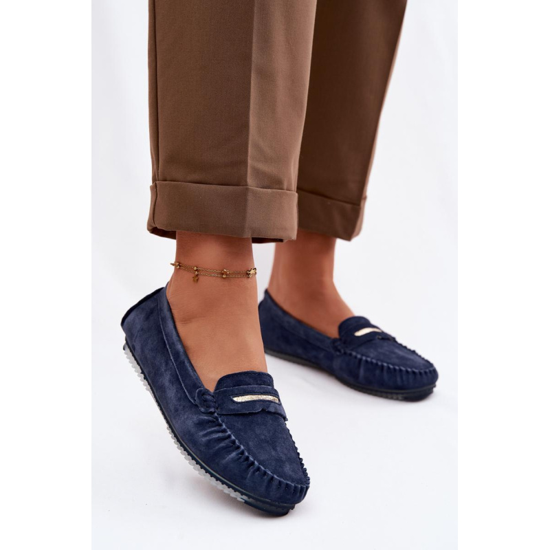 Dámske ploché mokasíny z pravej semišovej kože S.Barski LR61-7029 Námornícka modrá - Modrá