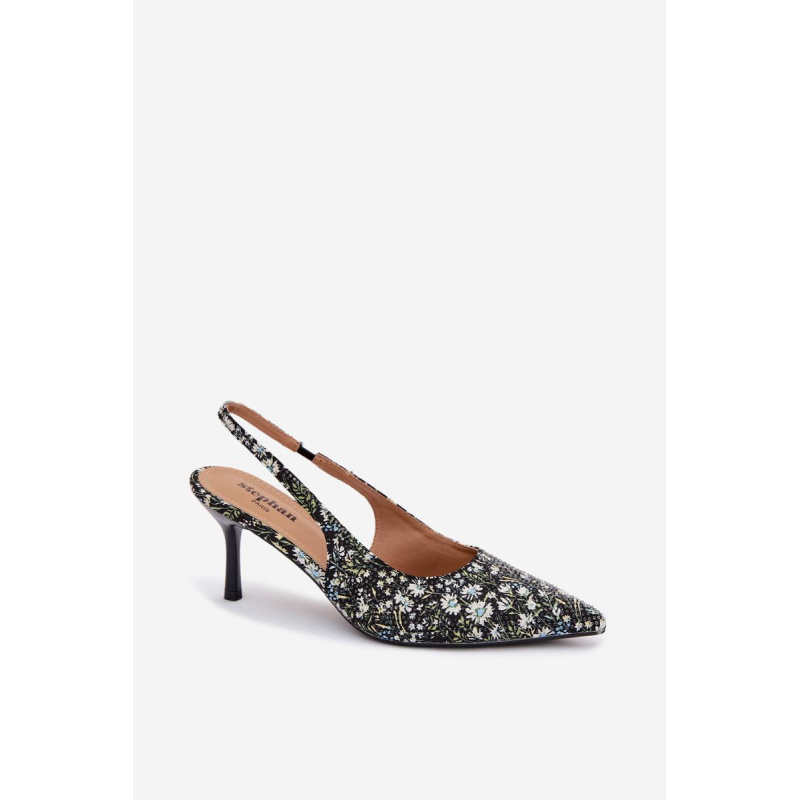 Zdobené Dámske Sandále Na Opätku S Kvetinovým Vzorom Čierne Olivelle - Čierna