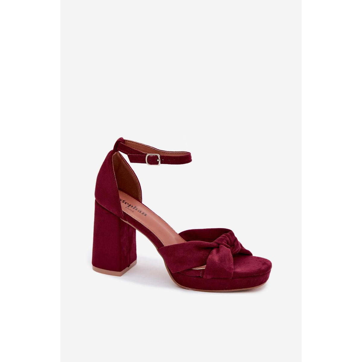 Dámske sandále na opätku z imitácie semiše Bordeaux Rosetta - Odtiene červenej