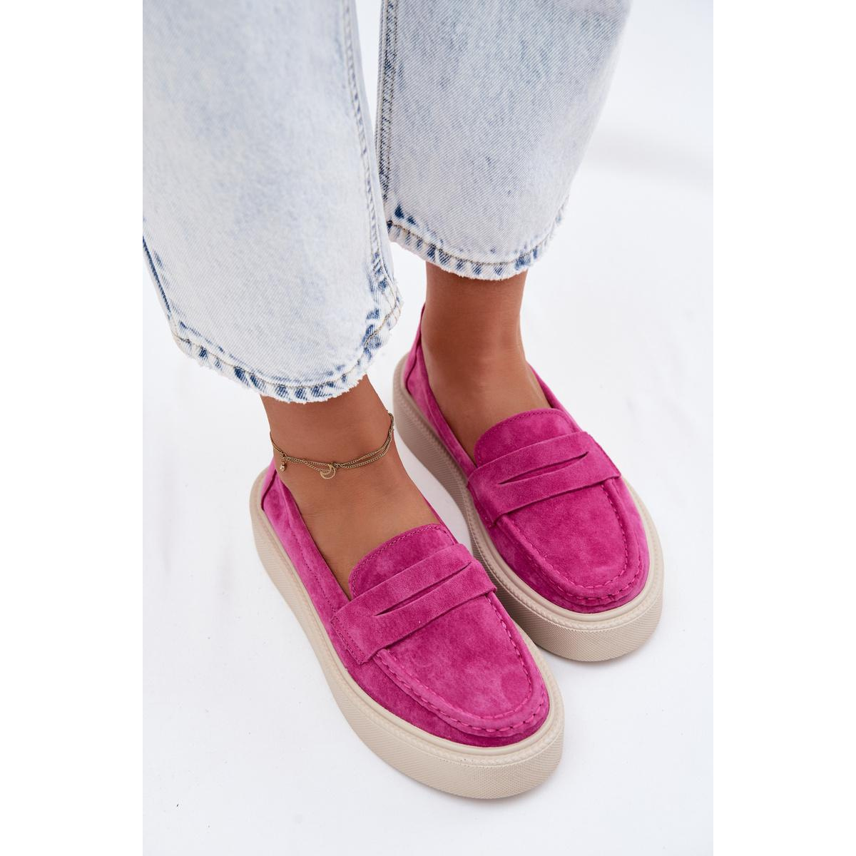 Vinceza Fuchsia mokasíny z prírodného semišu na platforme - Odtiene ružovej
