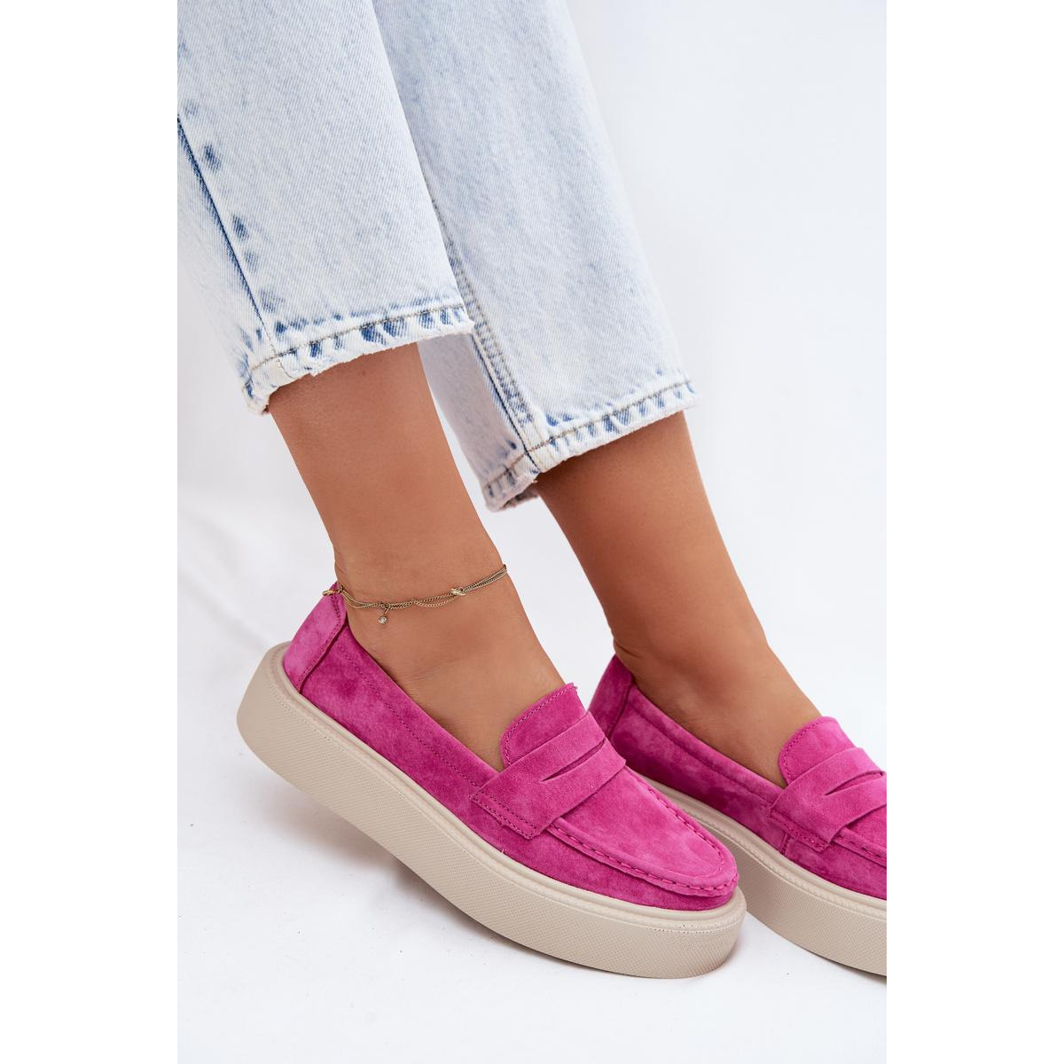 Vinceza Fuchsia mokasíny z prírodného semišu na platforme - Odtiene ružovej