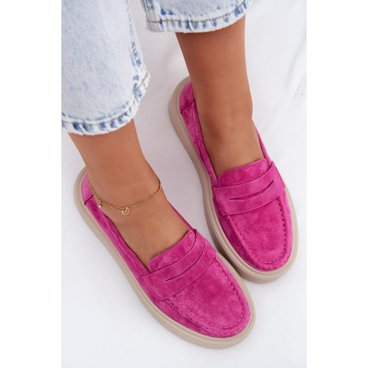 Vinceza Fuchsia mokasíny z prírodného semišu na platforme - Odtiene ružovej