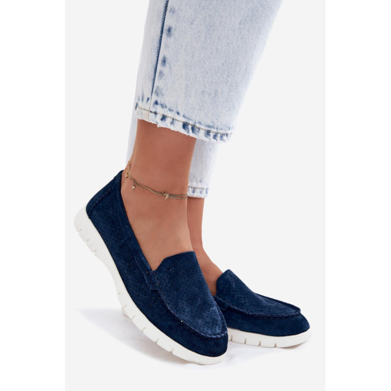 Dámske Mokasíny Z Prírodného Semišu Vinceza 95360 Tmavomodré - Modrá