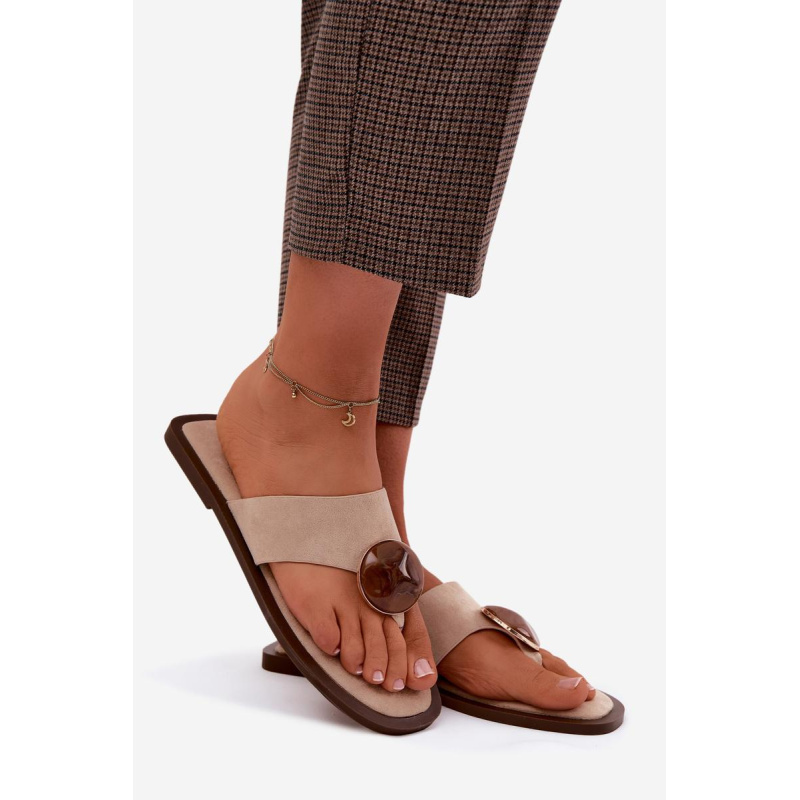 Dámske Ploché Žabky s Ozdobou Eco Semiš Béžové Selvessa - Béžová