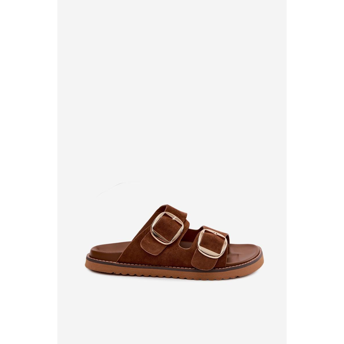Dámske šľapky z imitácie semišu so zlatými sponami Camel Averia - Odtiene hnedej a béžovej