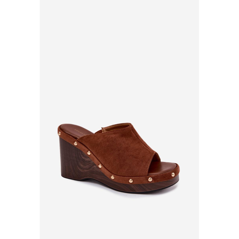 Dámske platformové sandále z imitácie semiše so zlatými prackami Camel Norvia - Odtiene hnedej a béžovej