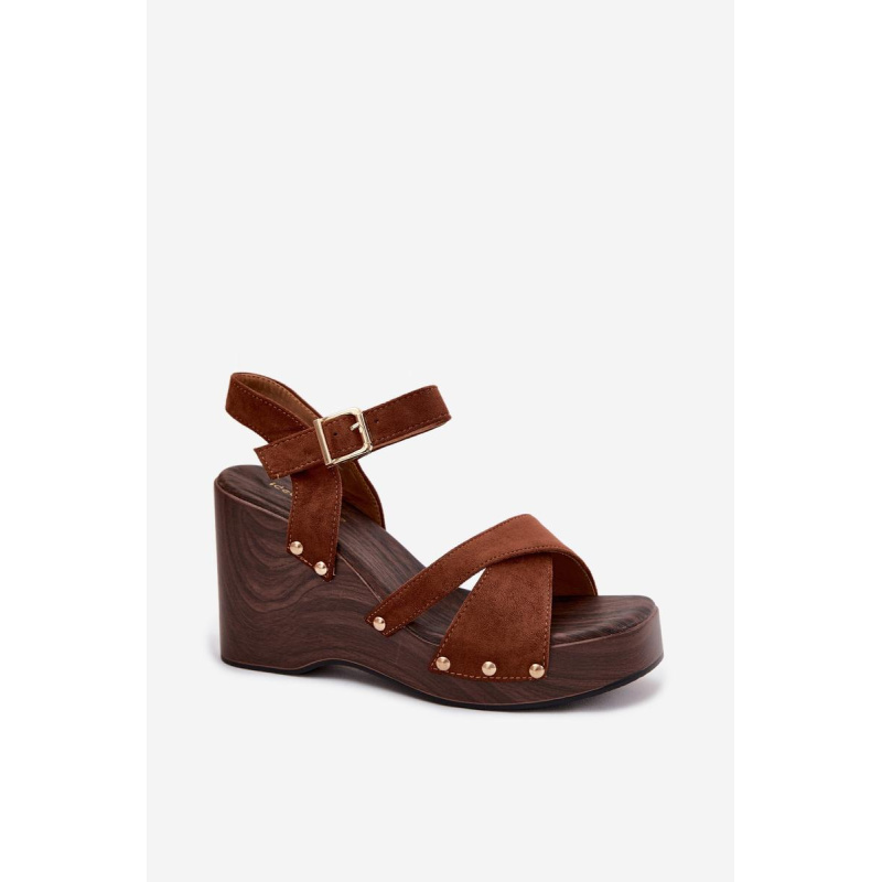 Dámske sandále na platforme so zlatými sponami Camel Velvra - Odtiene hnedej a béžovej