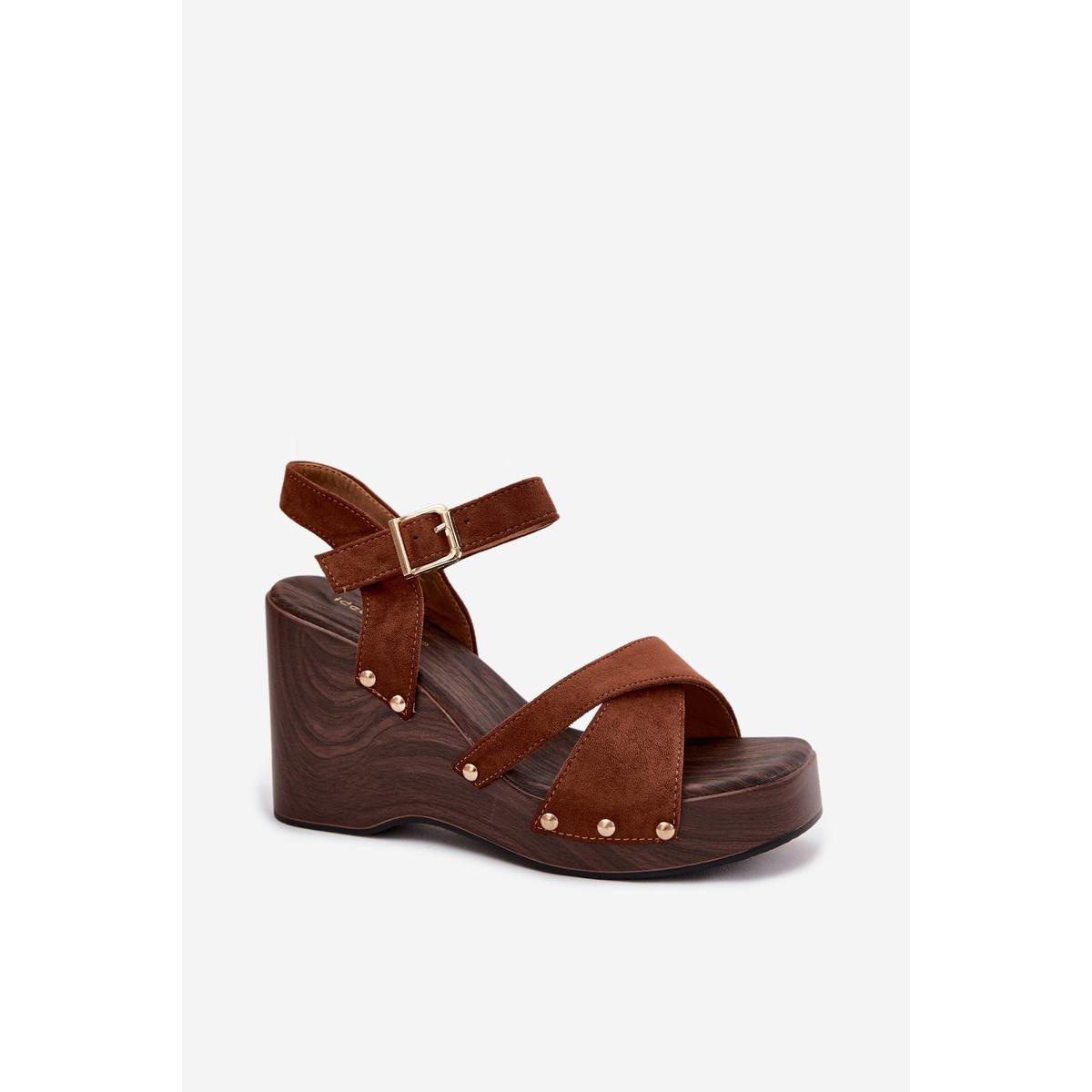 Dámske sandále na platforme so zlatými sponami Camel Velvra - Odtiene hnedej a béžovej
