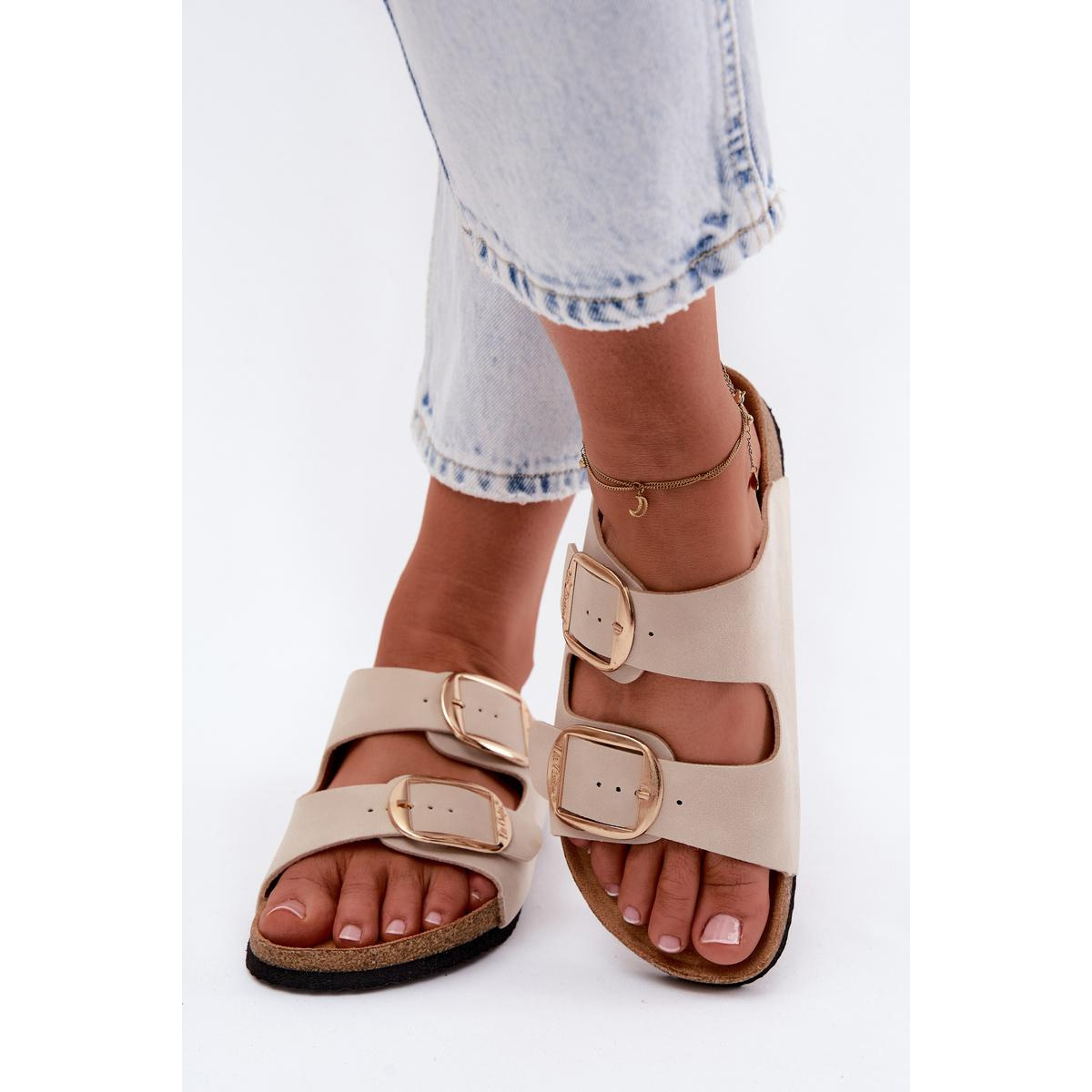 Dámske Papuče S Korkovou Podrážkou A Sponami Lee Cooper LCW-26-35-4454L Béžové - Béžová