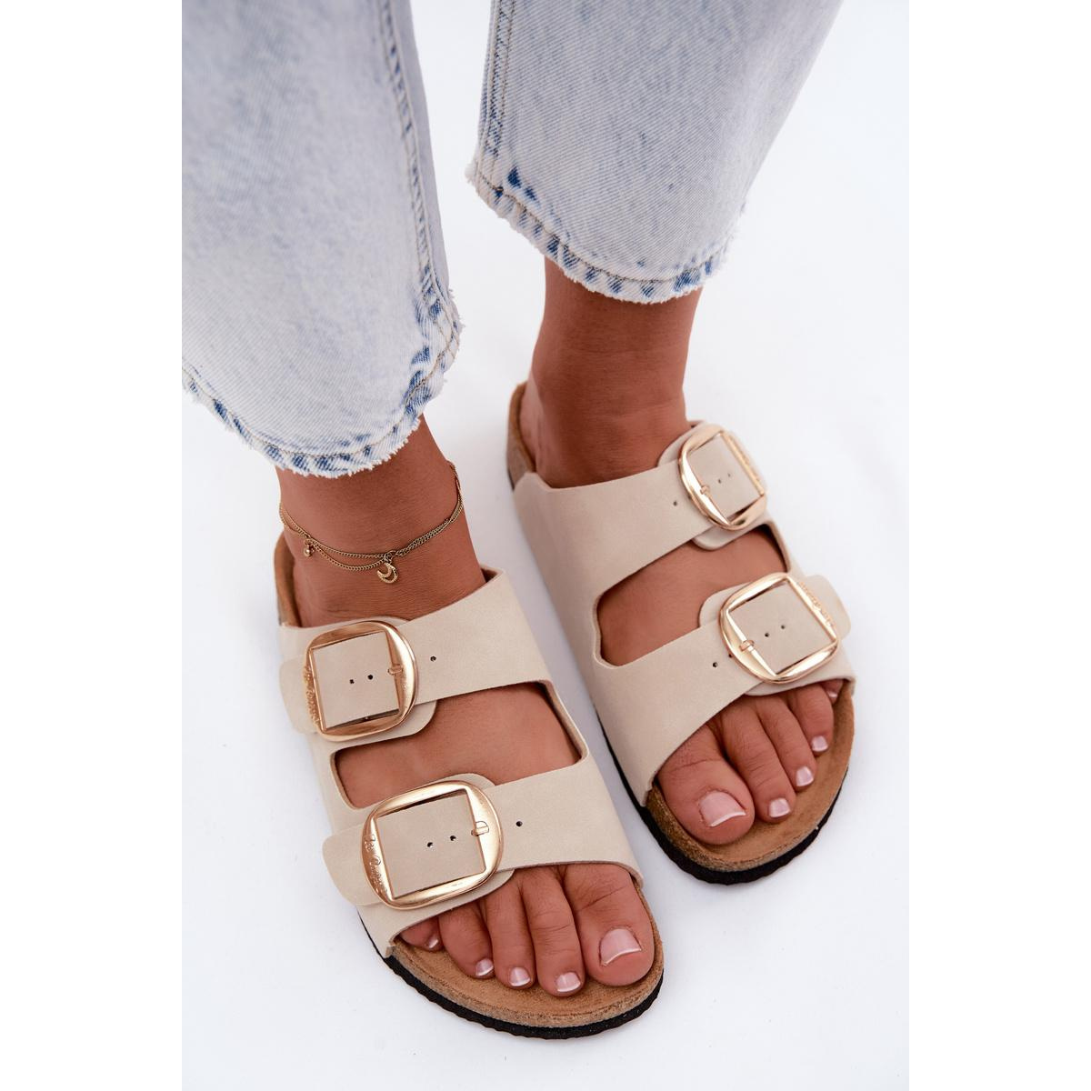 Dámske Papuče S Korkovou Podrážkou A Sponami Lee Cooper LCW-26-35-4454L Béžové - Béžová