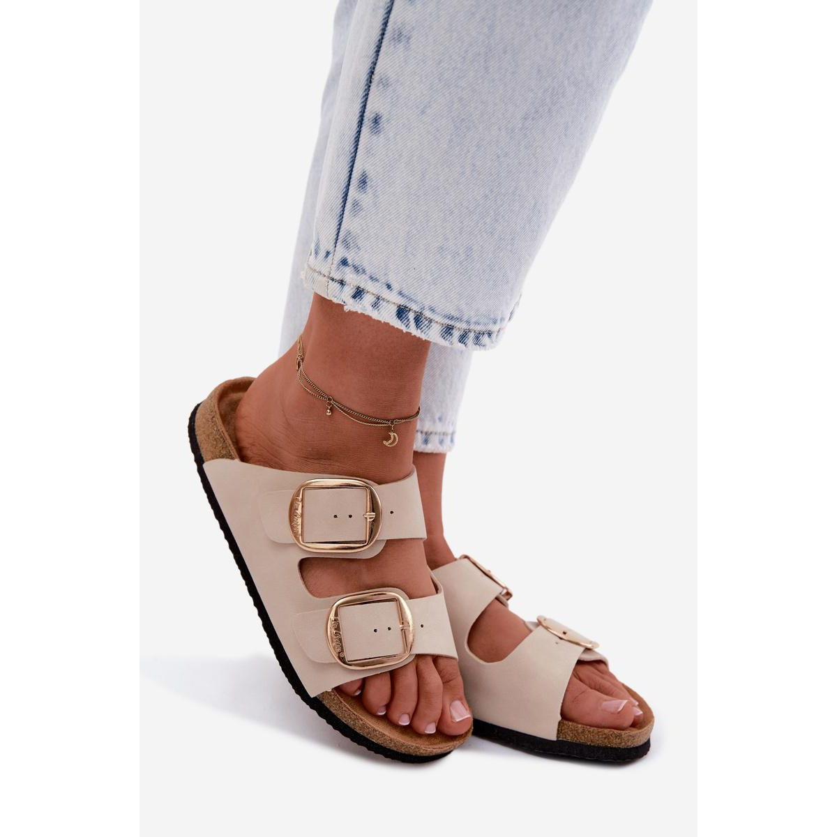 Dámske Papuče S Korkovou Podrážkou A Sponami Lee Cooper LCW-26-35-4454L Béžové - Béžová