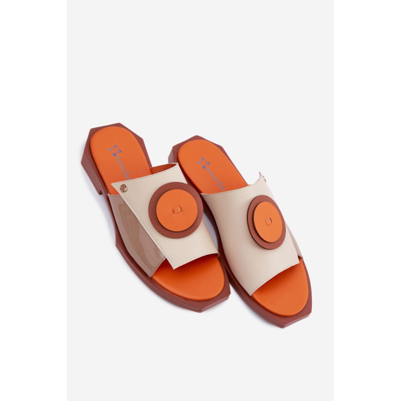 Kožené dámske geometrické šľapky Maciejka K7479-18 Béžovo-oranžové - Odtiene oranžovej || Béžová