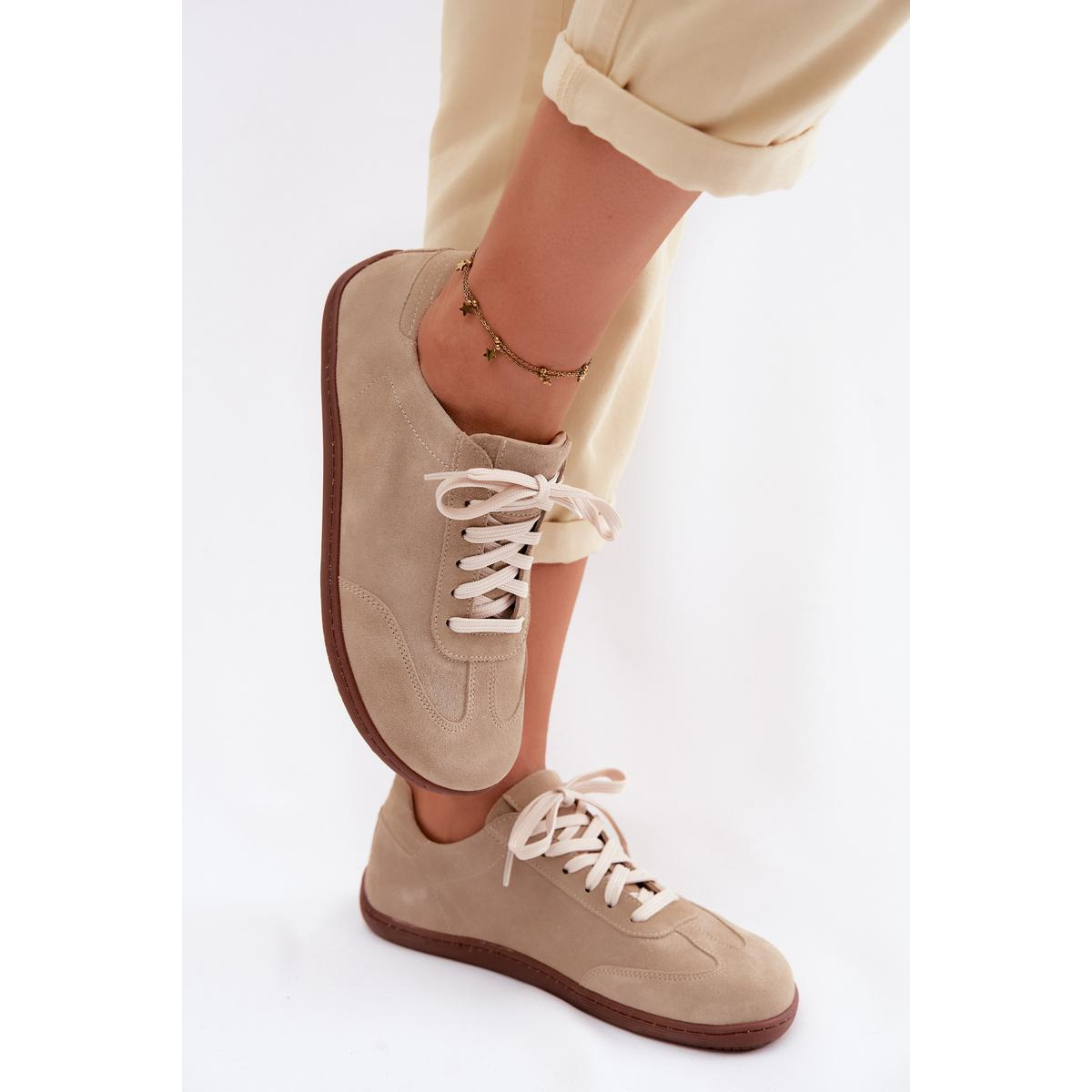 Kožené Semišové Dámske Tenisky Barefoot Zazoo N1243 Béžové