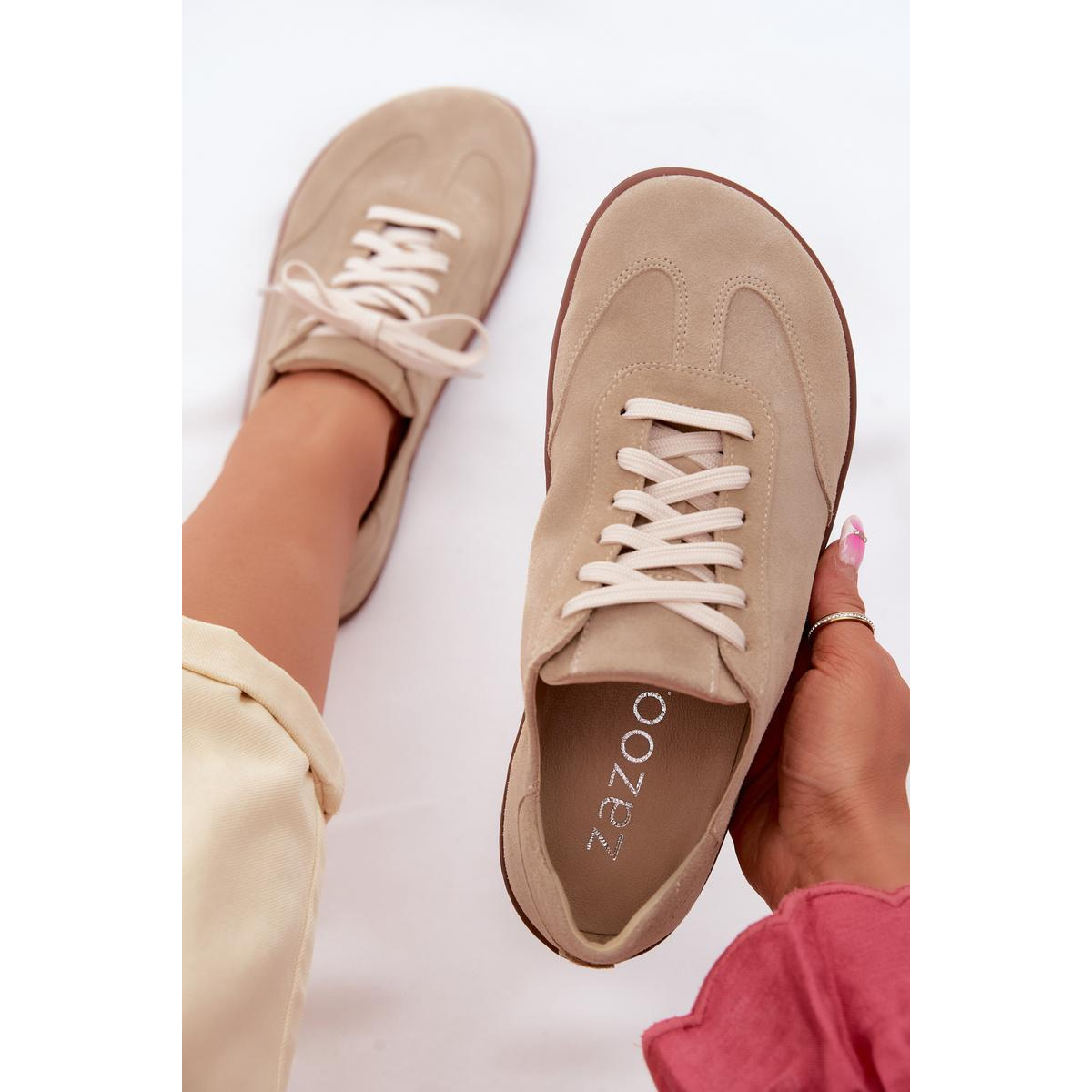 Kožené Semišové Dámske Tenisky Barefoot Zazoo N1243 Béžové