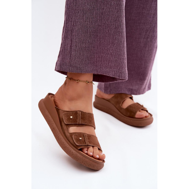 Kožené semišové dámske platformové sandále Vinceza 66916 Camel - Odtiene hnedej a béžovej