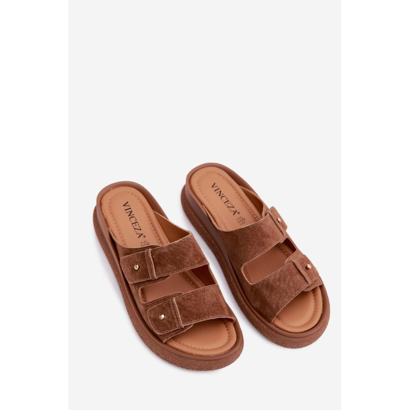 Kožené semišové dámske platformové sandále Vinceza 66916 Camel - Odtiene hnedej a béžovej