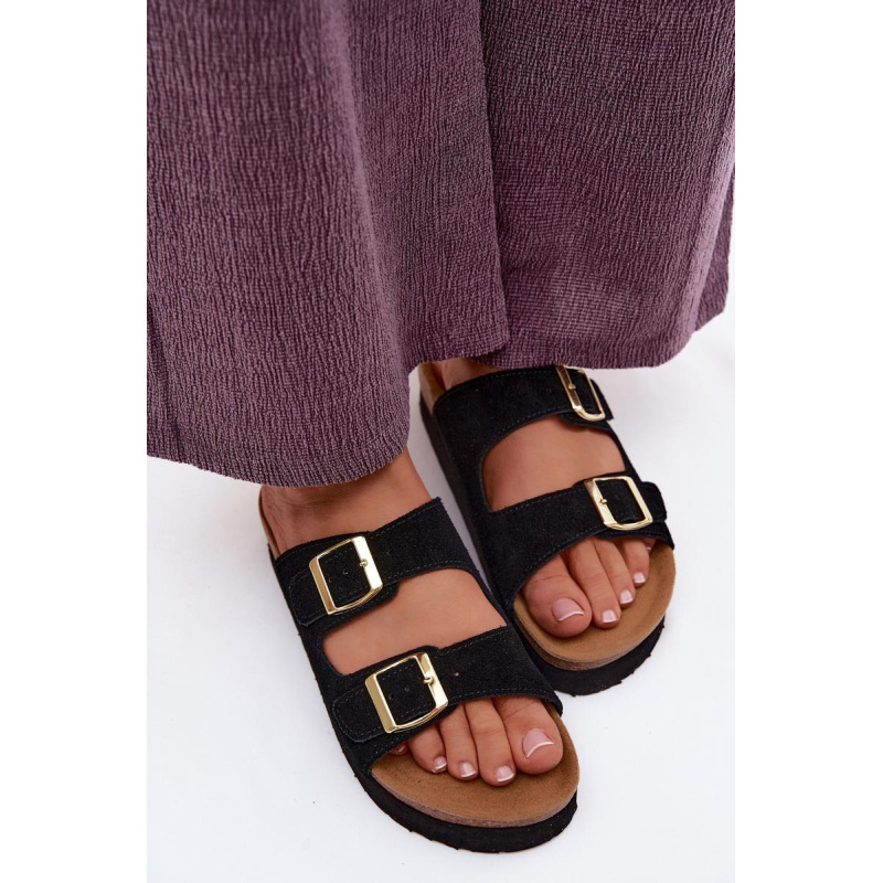 Kožené semišové dámske platformové sandále s prackami Vinceza 102657 čierne - Čierna