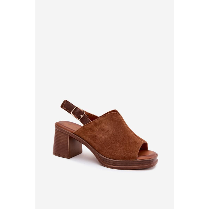 Kožené semišové sandále na opätku Vinceza 39995 Camel - Odtiene hnedej a béžovej