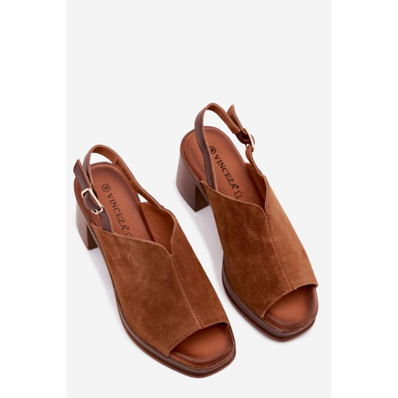 Kožené semišové sandále na opätku Vinceza 39995 Camel - Odtiene hnedej a béžovej