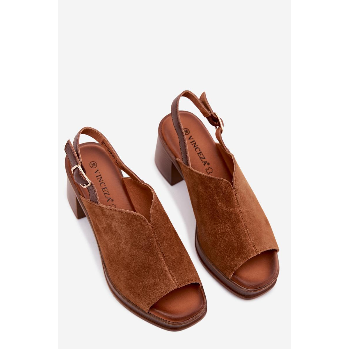 Kožené semišové sandále na opätku Vinceza 39995 Camel - Odtiene hnedej a béžovej