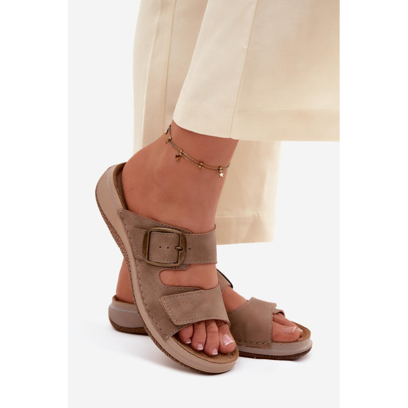 Dámske papuče s prackou a suchým zipsom INBLU LL000006 Svetlo hnedé - Odtiene hnedej a béžovej