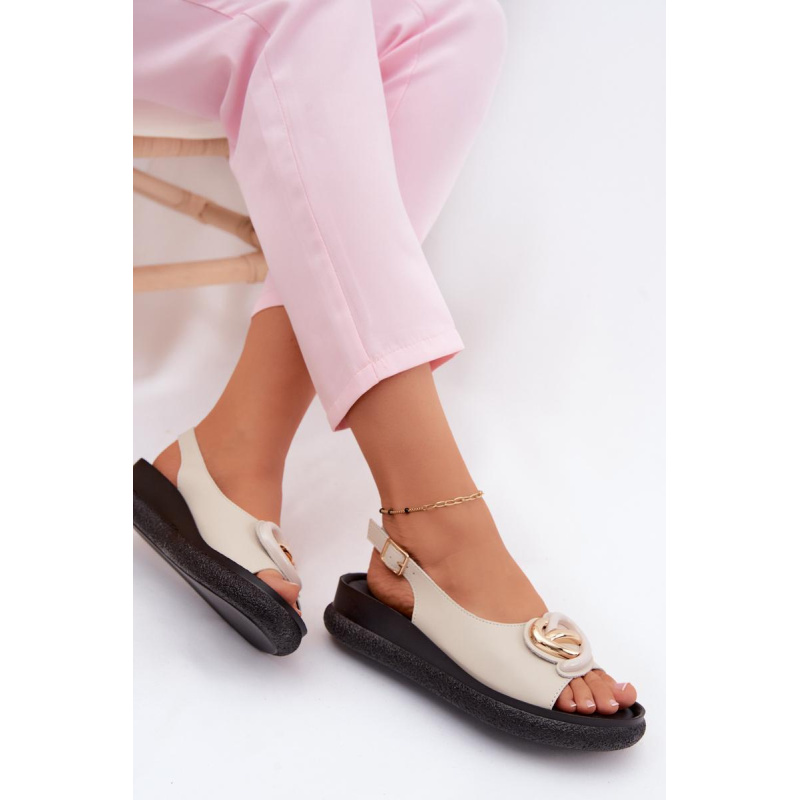 Kožené Sandále na Platforme s Ozdobou S.Barski KV61-6047 Béžové - Béžová