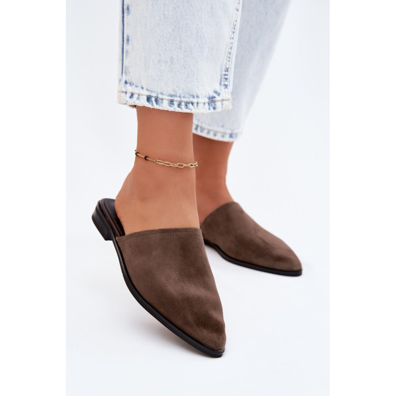 Kožené semišové dámske muly ploché D&A JC61-1004 khaki