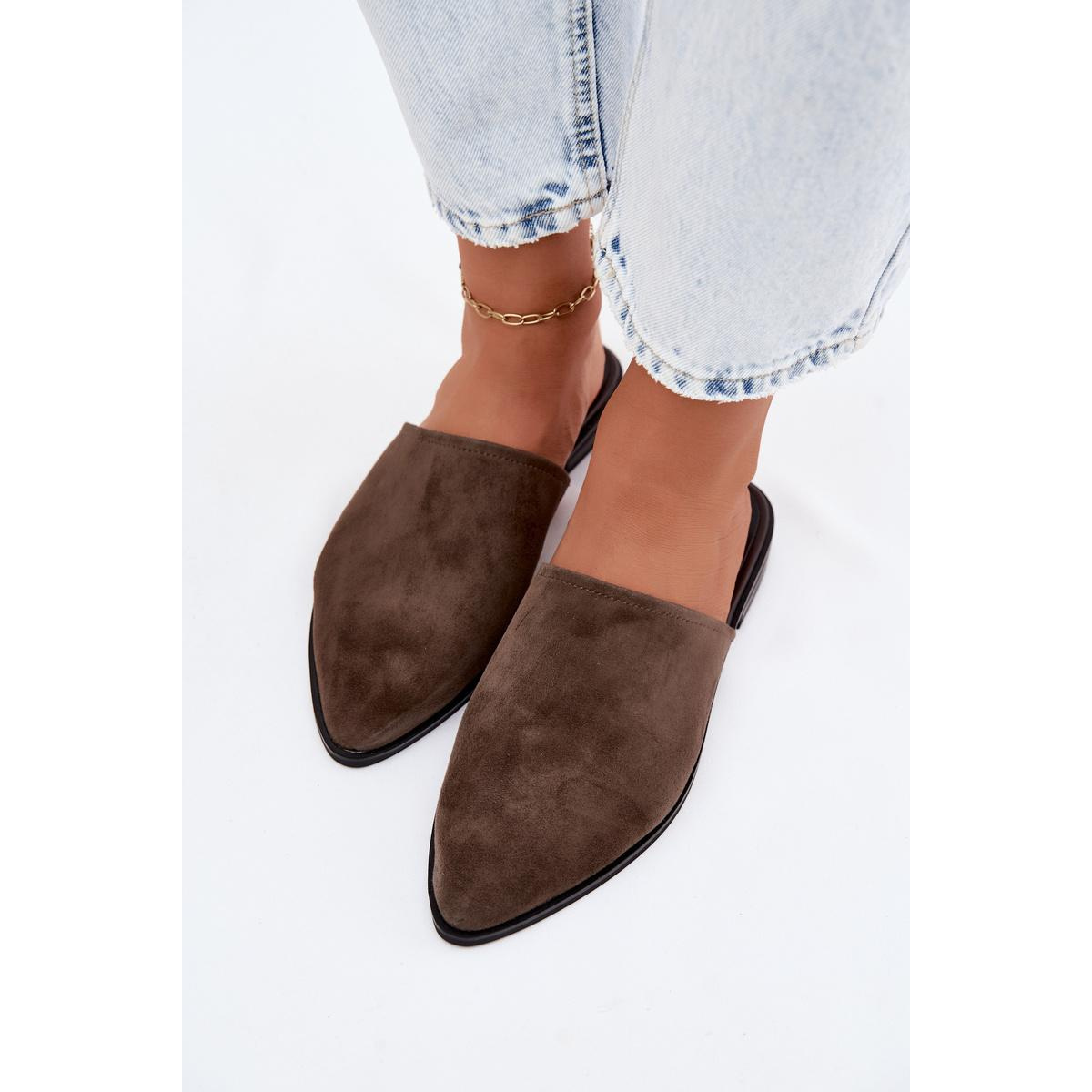 Kožené semišové dámske muly ploché D&A JC61-1004 khaki