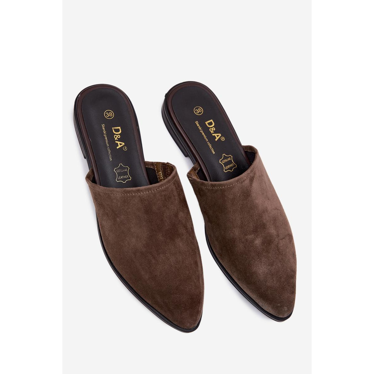 Kožené semišové dámske muly ploché D&A JC61-1004 khaki