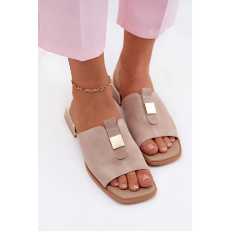 Semišové šľapky so zlatými ozdobami D&A CR61-3061 Čierne - Béžová