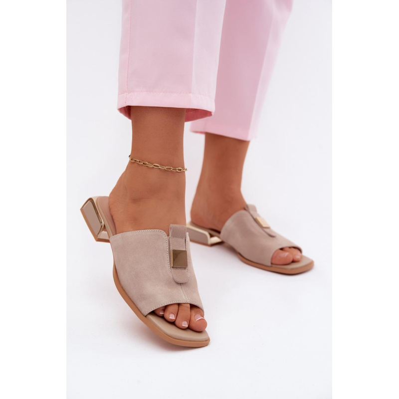 Semišové šľapky so zlatými ozdobami D&A CR61-3061 Čierne - Béžová