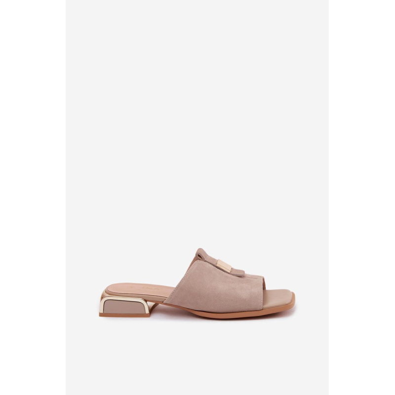 Semišové šľapky so zlatými ozdobami D&A CR61-3061 Čierne - Béžová