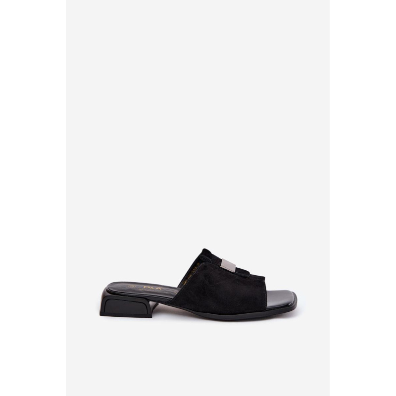 Elegantné dámske kožené semišové papuče D&A JC61-1002 Čierne - Čierna