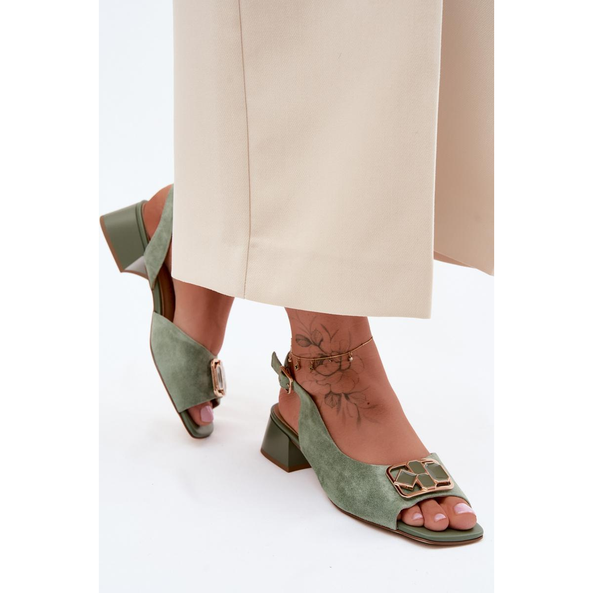 Elegantné semišové sandále s opätkom D&A CE61-3127 Zelené - Odtiene zelenej