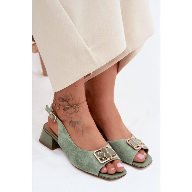 Elegantné semišové sandále s opätkom D&A CE61-3127 Zelené - Odtiene zelenej