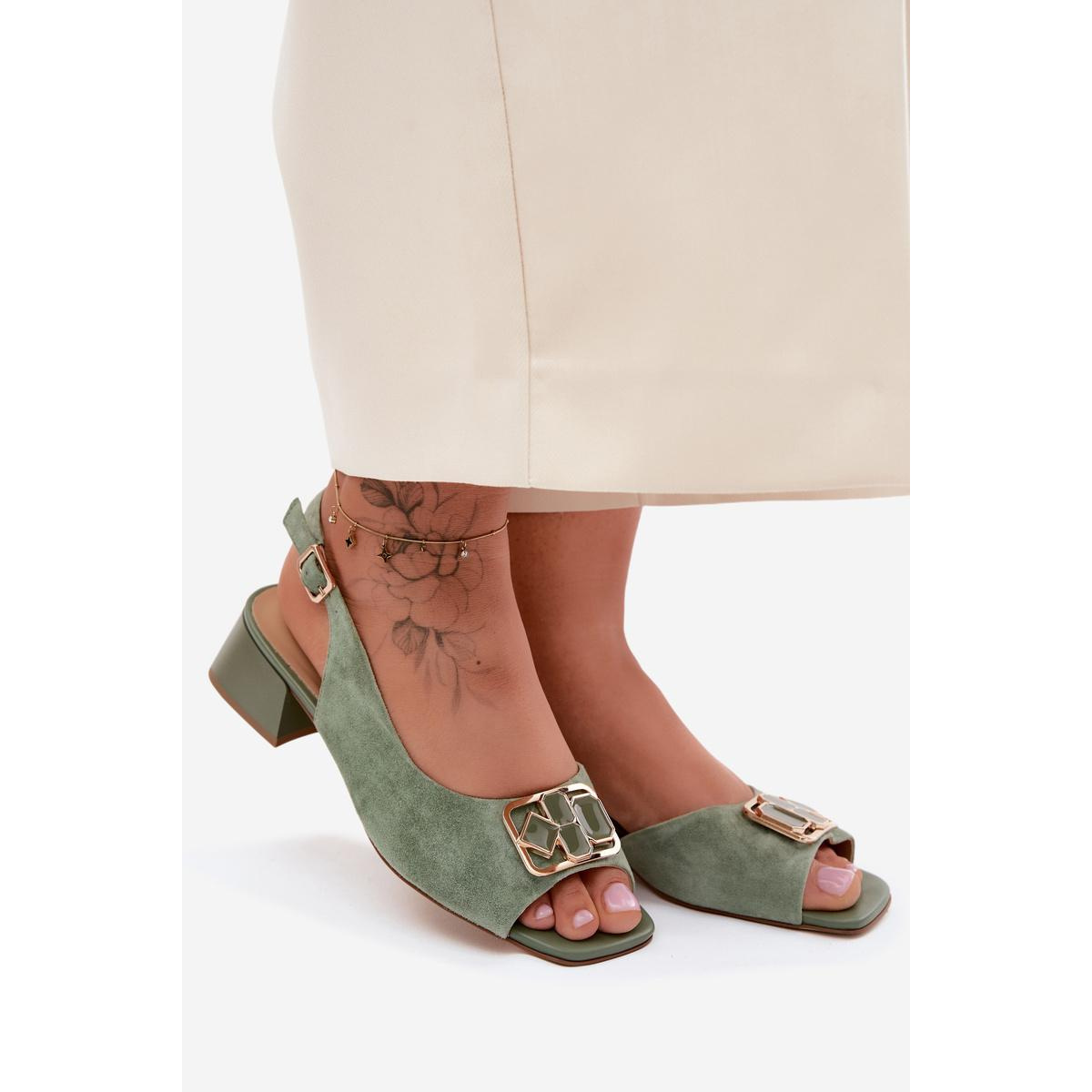 Elegantné semišové sandále s opätkom D&A CE61-3127 Zelené - Odtiene zelenej