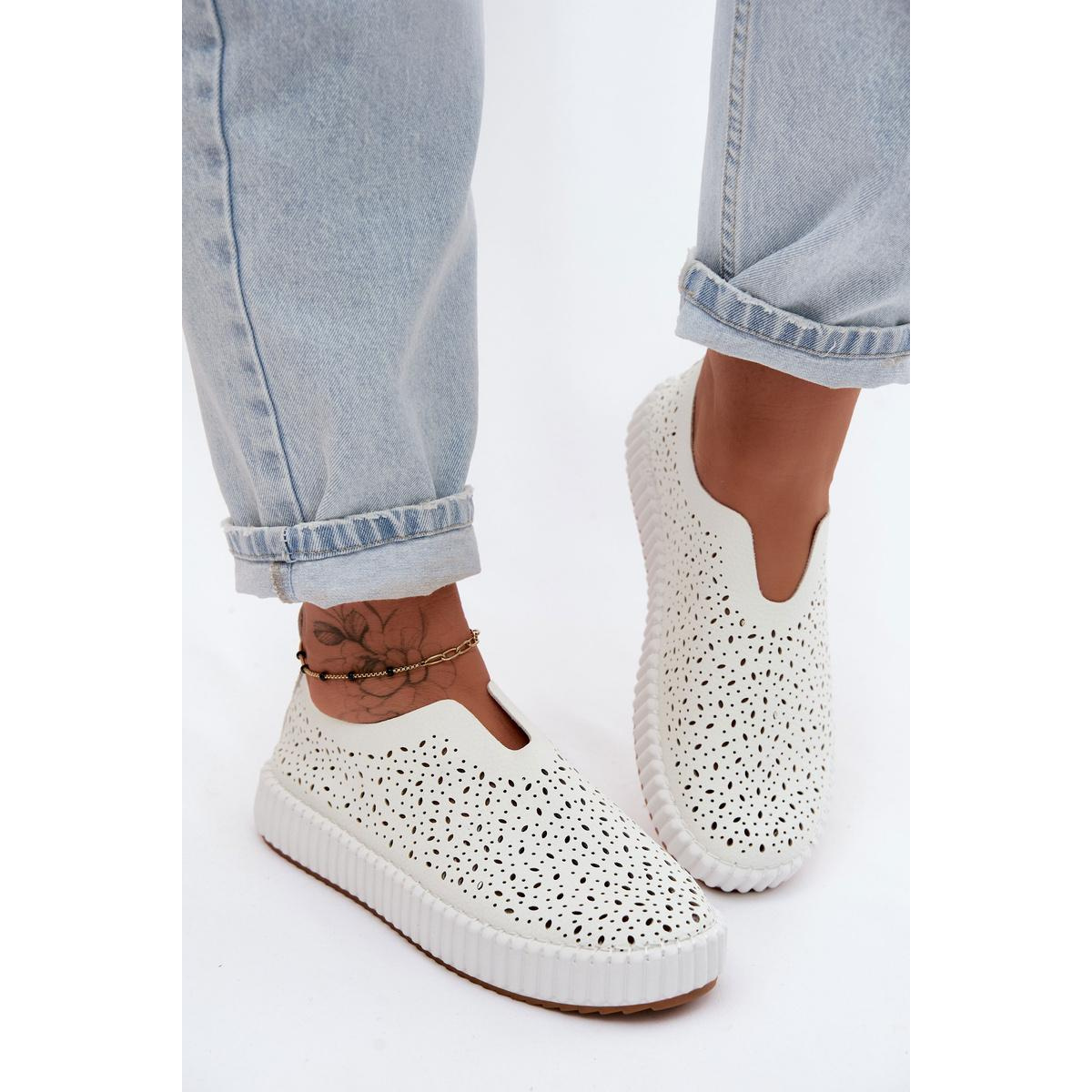 Otvorené Slip-On Platformové Topánky Biele Glamma - Biela