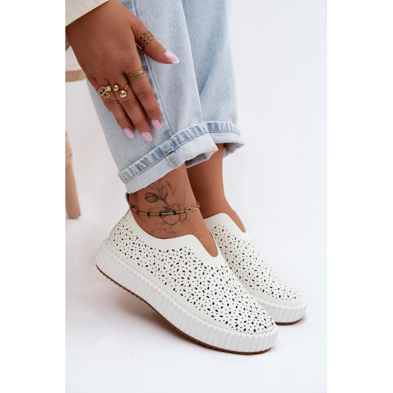 Otvorené Slip-On Platformové Topánky Biele Glamma - Biela