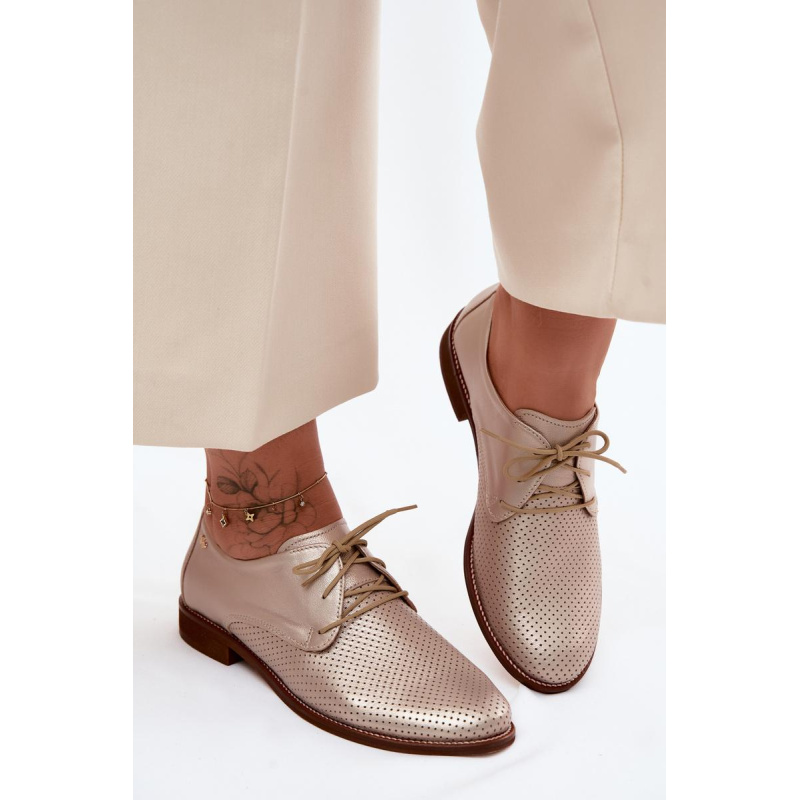 Kožené Dámske Elegantné Šnurovacie Topánky Zazoo 4238 Zlato - Zlatá