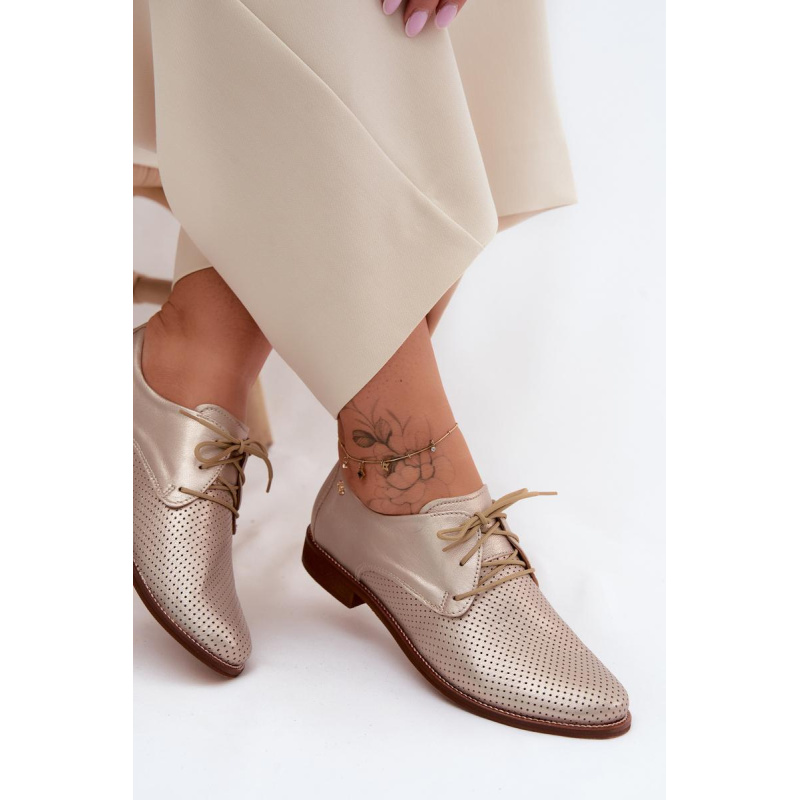 Kožené Dámske Elegantné Šnurovacie Topánky Zazoo 4238 Zlato - Zlatá