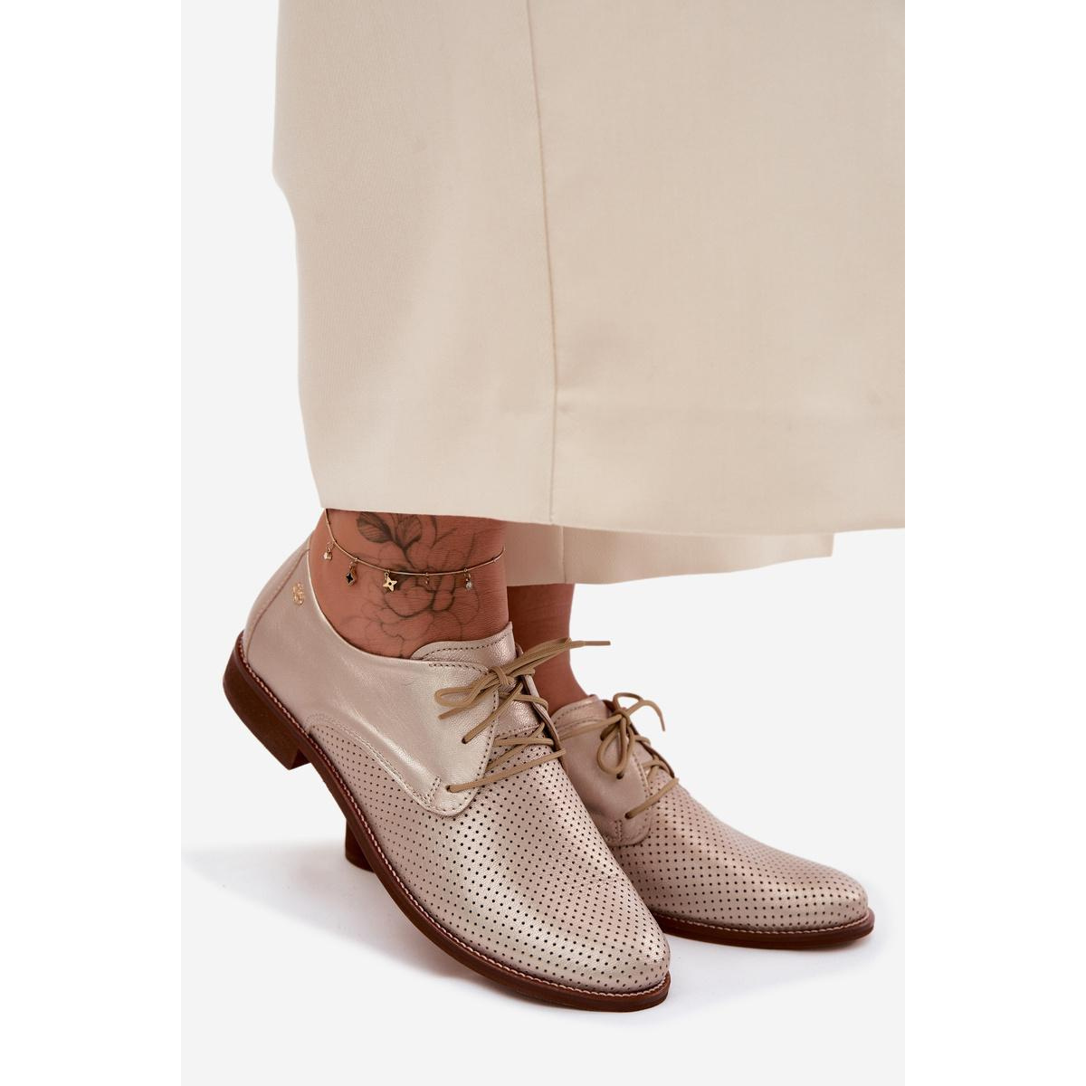 Kožené Dámske Elegantné Šnurovacie Topánky Zazoo 4238 Zlato - Zlatá