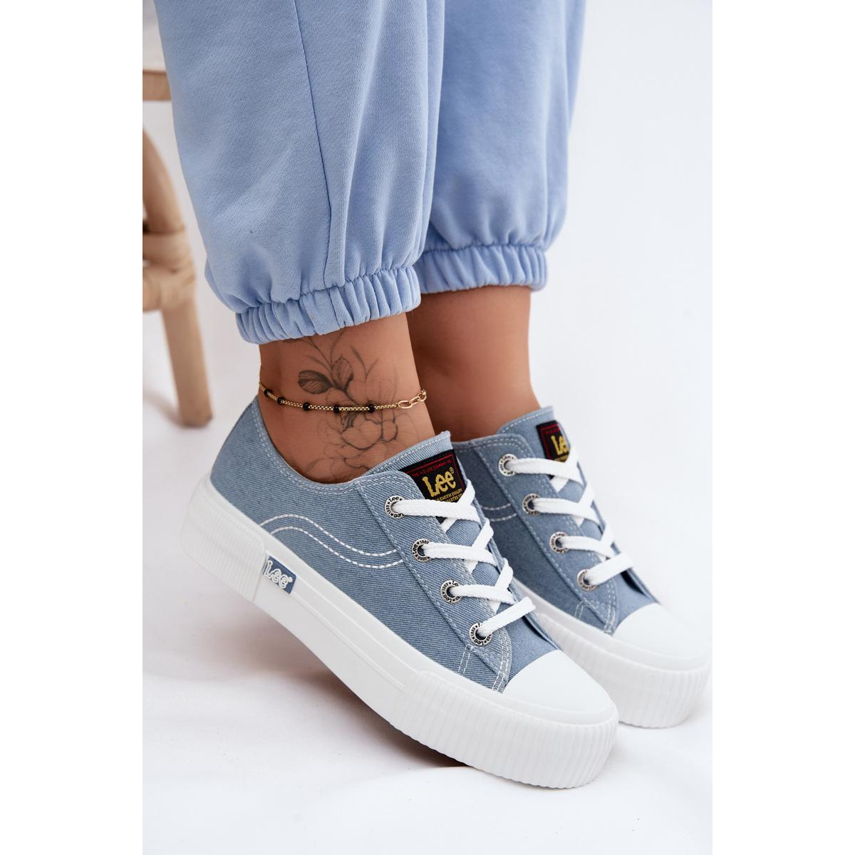 Dámske tenisky na platforme LEE ISLA C WOMEN LOW 50261002.21H džínové - Modrá