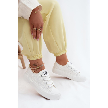 Dámske čipkované tenisky na platforme LEE ISLA LACE WOMEN LOW 50261003.1FG Biele