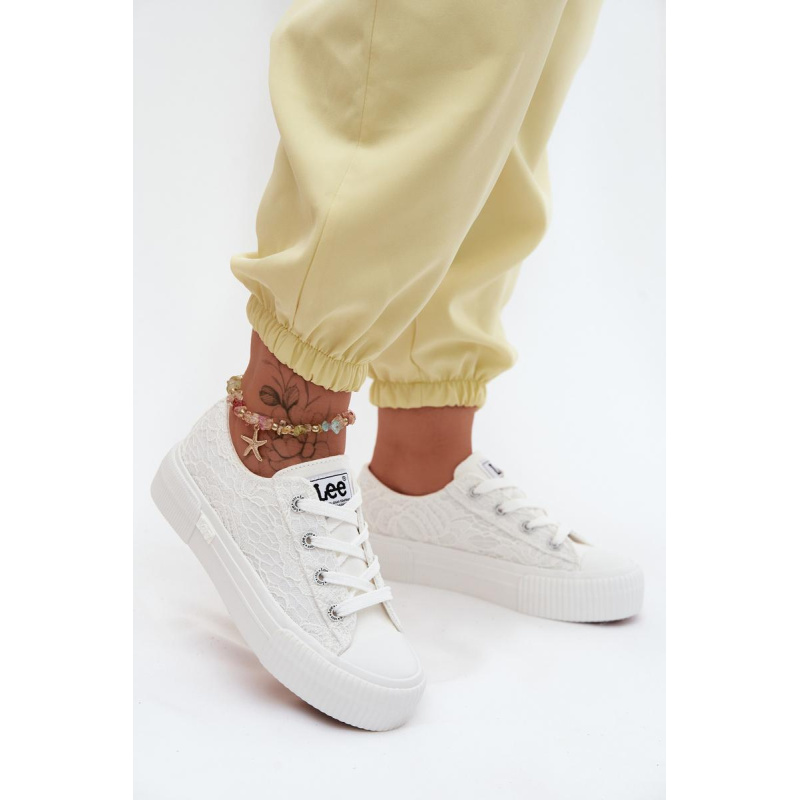 Dámske čipkované tenisky na platforme LEE ISLA LACE WOMEN LOW 50261003.1FG Biele