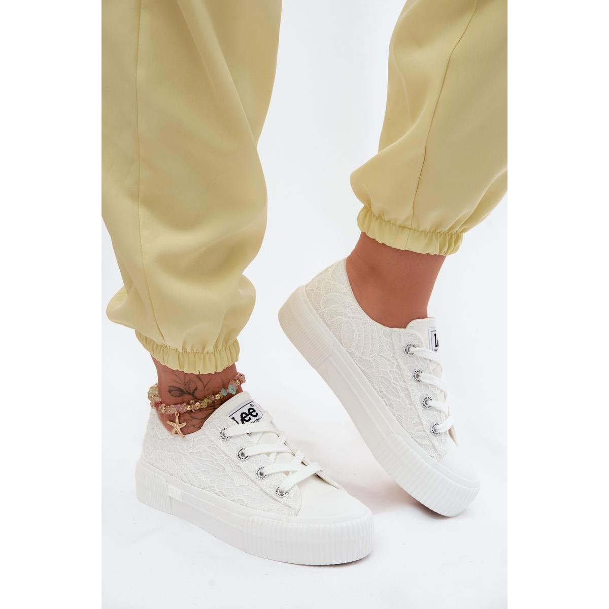 Dámske čipkované tenisky na platforme LEE ISLA LACE WOMEN LOW 50261003.1FG Biele