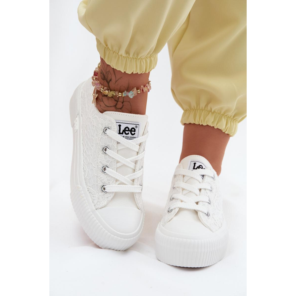Dámske čipkované tenisky na platforme LEE ISLA LACE WOMEN LOW 50261003.1FG Biele